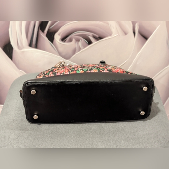Coach Pink and Black Floral Leather & Canvas Satchel & Bonus Cherry Charm - Picture 15 of 16